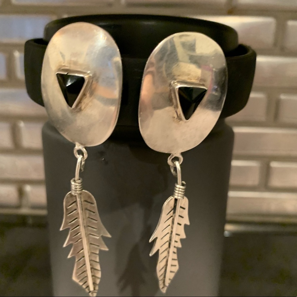 Vintage Black Onyx Sterling Silver Earrings